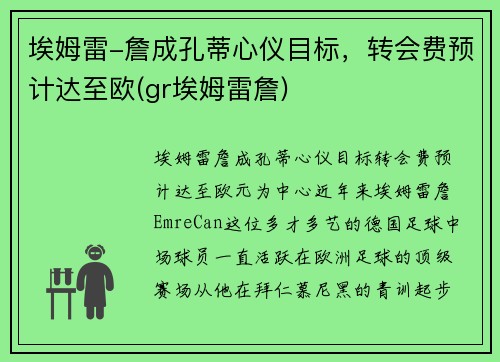 埃姆雷-詹成孔蒂心仪目标，转会费预计达至欧(gr埃姆雷詹)