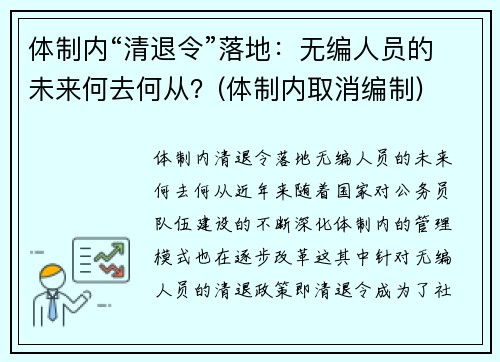 体制内“清退令”落地：无编人员的未来何去何从？(体制内取消编制)