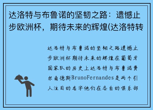 达洛特与布鲁诺的坚韧之路：遗憾止步欧洲杯，期待未来的辉煌(达洛特转会费)